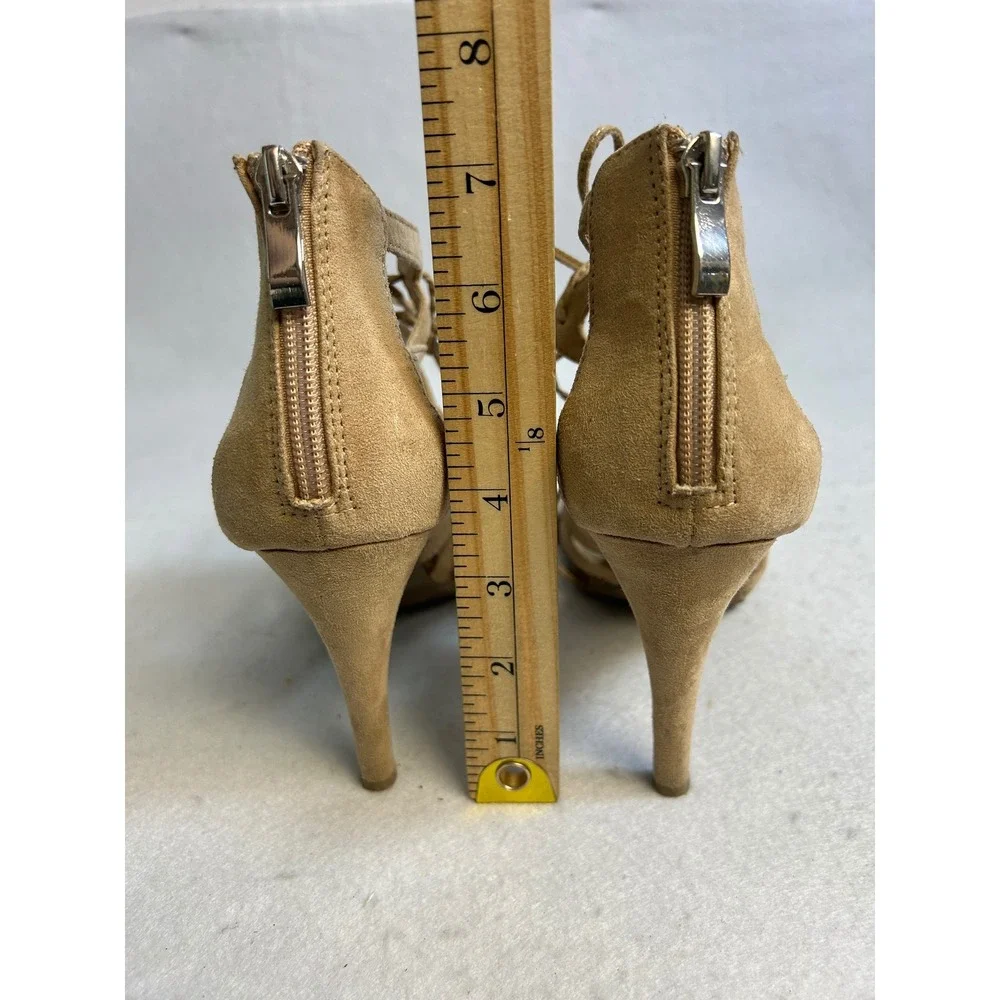 Boho Chic a.n.a Women 7.5M Tan Strappy Snakeskin Gladiator Lace Up Stiletto Heel - Picture 7 of 9